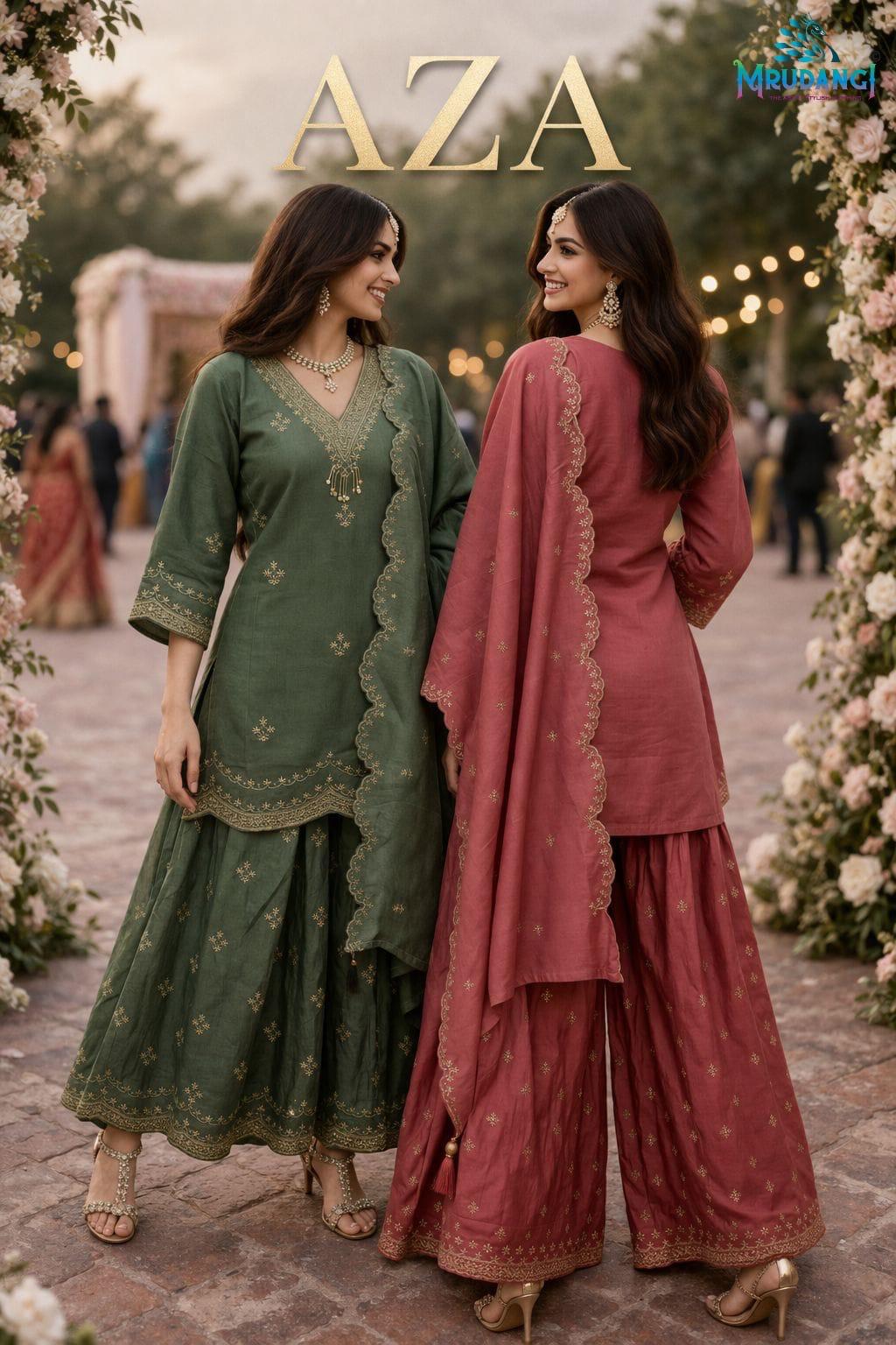 Mrudangi Aza Roman Silk With Heavy Embroidery Worked Salwar Kameez Wholesale
