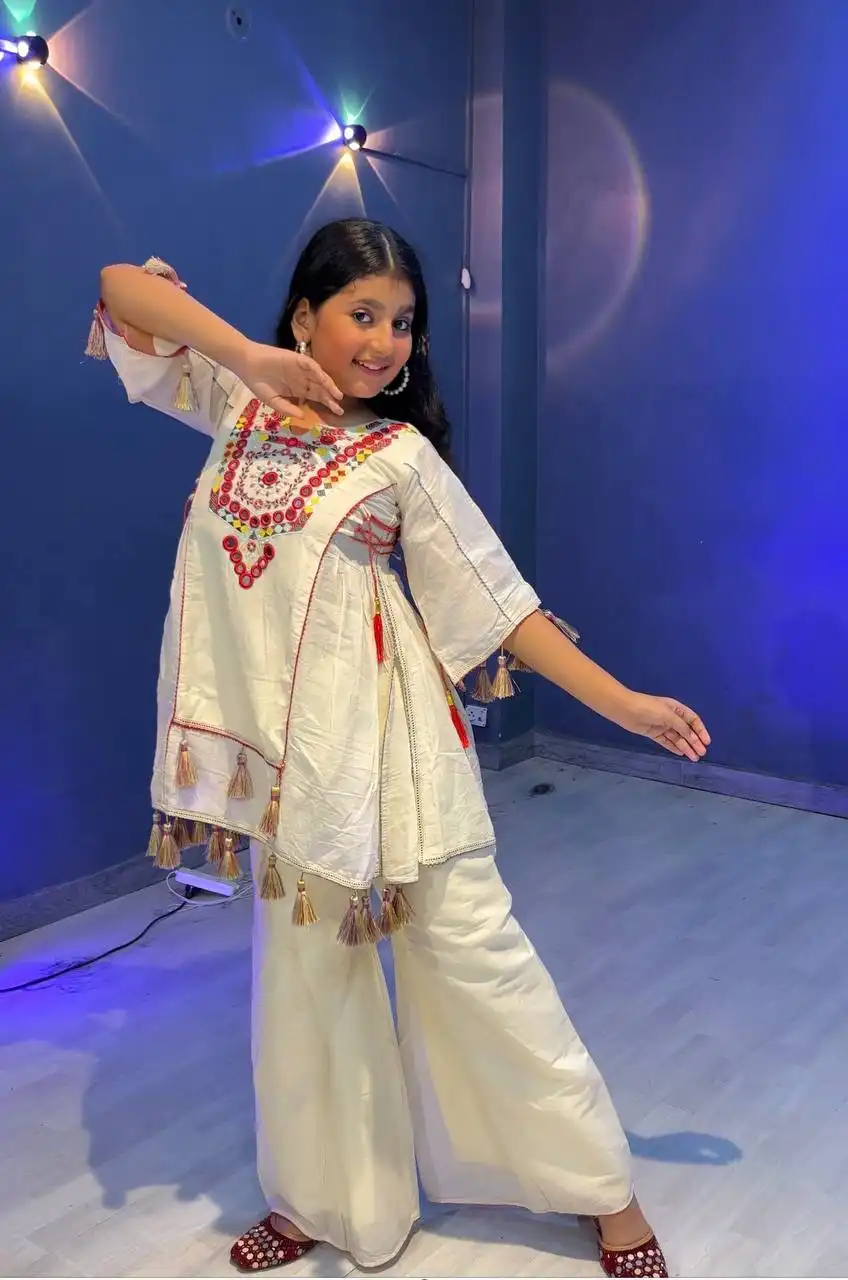 Baby 225 White Pure Khadi Cotton Kid Wear Kurti Pant Design