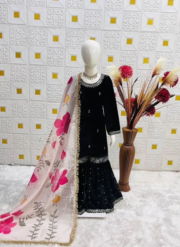 Stylish Baby 232 Viscose Velvet Garara Suit With Embroidery Work Wholesale 2026