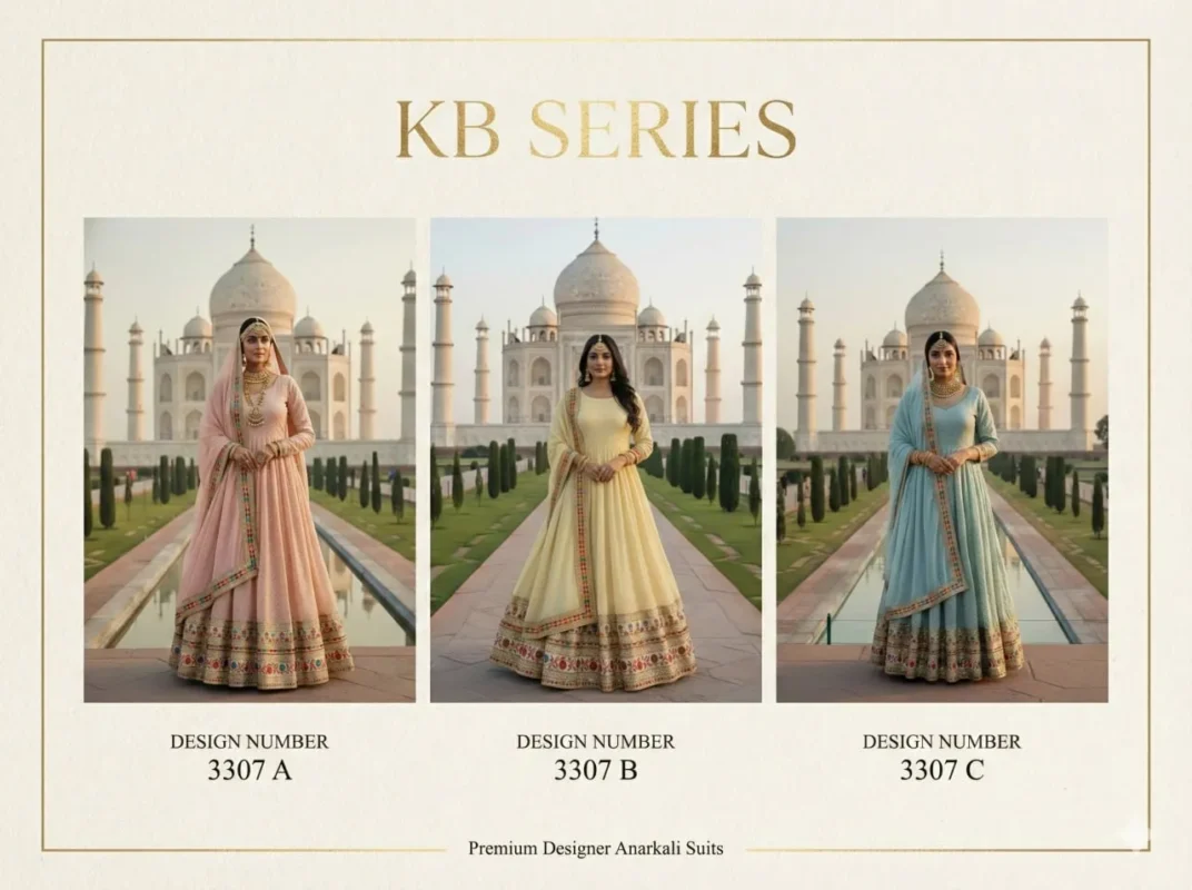 Latest KB 3307 Faux Georgette Sequence Embroidery Wedding Gown Wholesale 2026