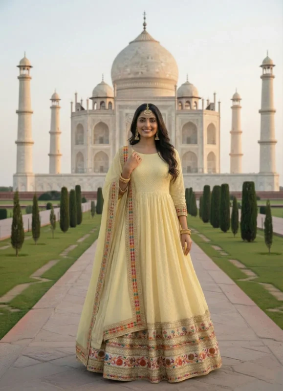 Latest KB 3307 Faux Georgette Sequence Embroidery Wedding Gown Wholesale 2026