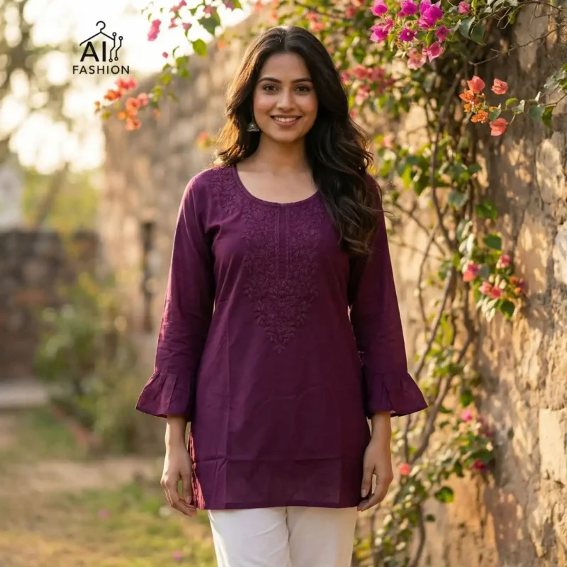 Latest SS2016 Heavy Rayon Chikan Work Short Top Western Wear Wholesale 2026
