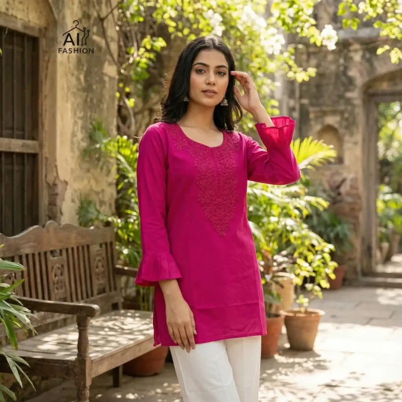 Latest SS2016 Heavy Rayon Chikan Work Short Top Western Wear Wholesale 2026