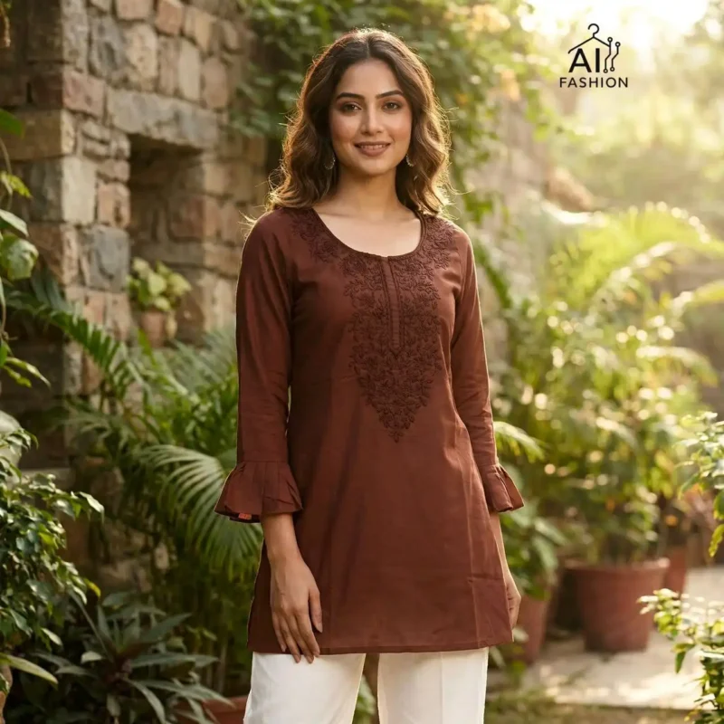 Latest SS2016 Heavy Rayon Chikan Work Short Top Western Wear Wholesale 2026