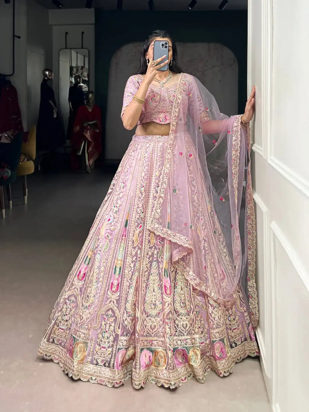 WMN 1453 Net Wedding Lehenga Choli With Embroidery