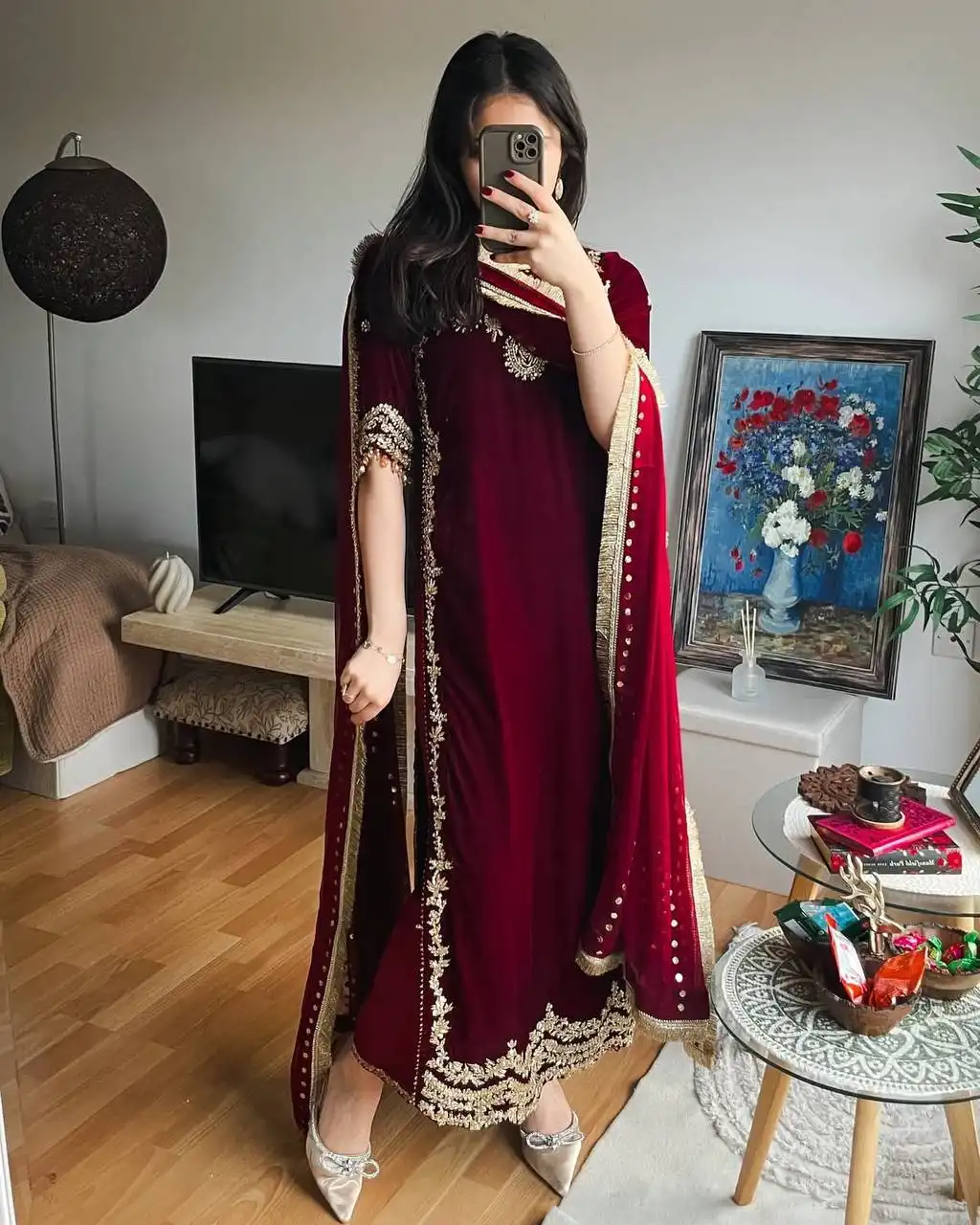 Sabina 5307 Viscose Velvet Readymade Dress 04 Pcs Set