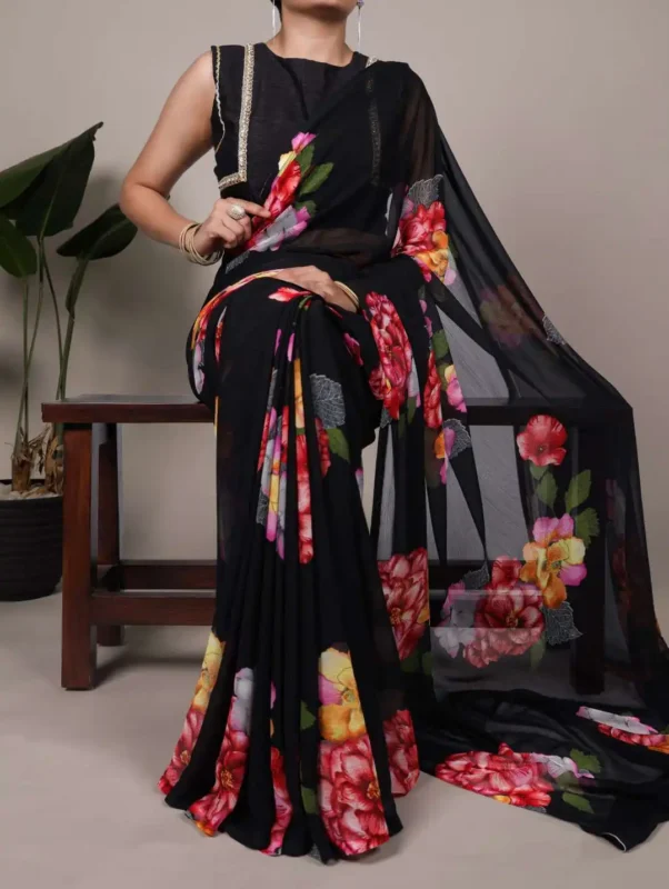 Buy WMN 7009 Chiffon Floral Printed Saree 04 Pcs Set Wholesale 2026