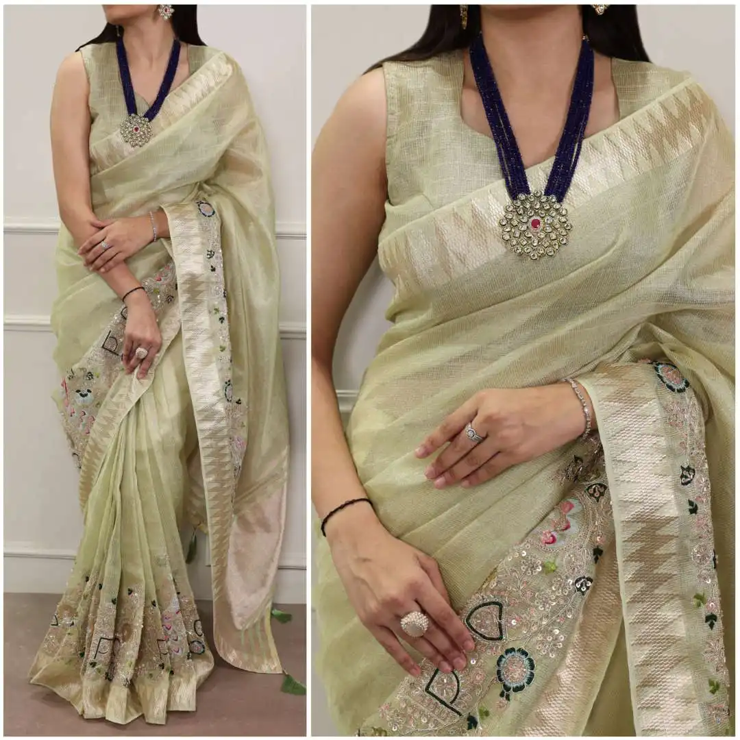 WMN 7401 Zari Kota Tissue Designer Saree 06 Pcs Set