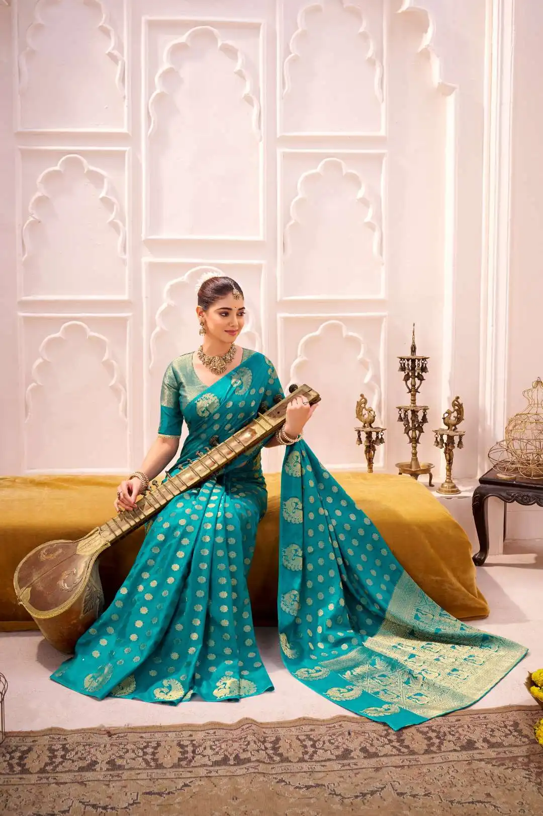 WMN 7904A Roop Silk Zari Weaving Saree 04 Pcs Set