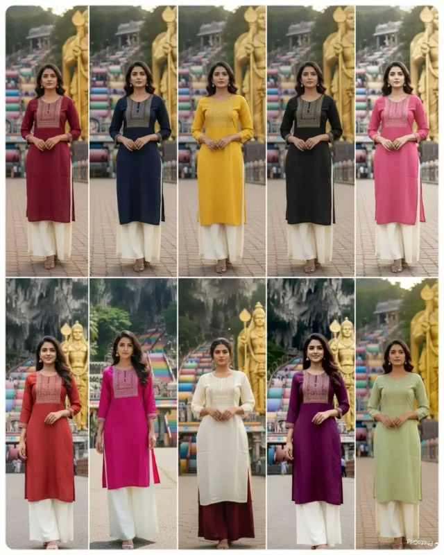 Stylish SS2016 Heavy Rayon Kurti Plazzo Embroidery Collection Wholesale 2026
