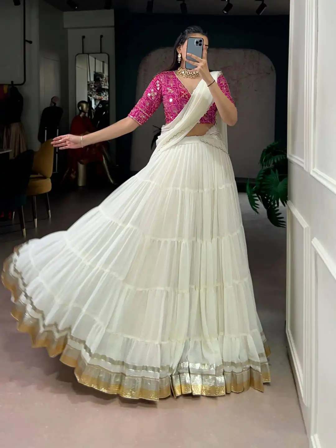 WMN 1009 Simple White Lehenga Choli Wholesale Surat