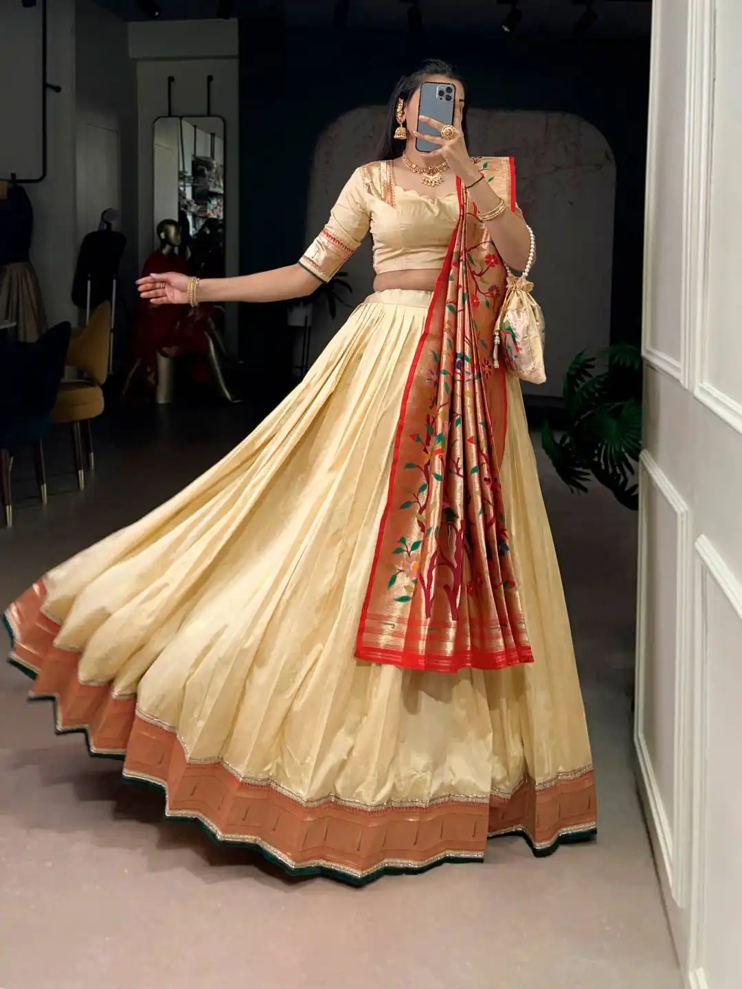 WMN 2031 Silk Paithani Lehenga Choli with Zari Weaving And Lace Border Wholesale Surat