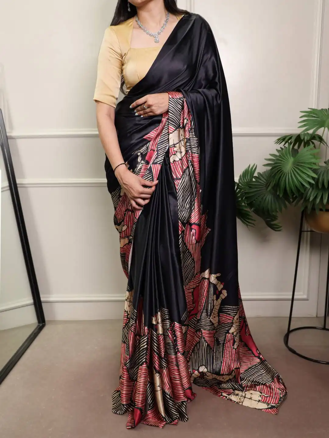 Latest WMN 7012A Satin Silk Printed Saree with Natural Silk Blouse Wholesale Wholesale 2026