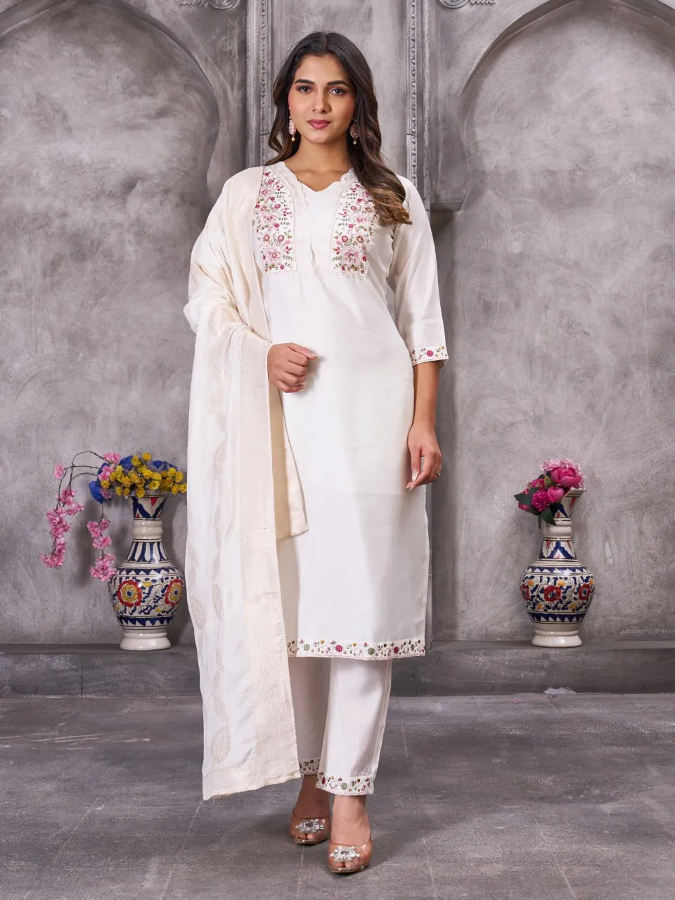Lila Vol 135 Roman Silk Hand Work Readymade Dress Wholesale