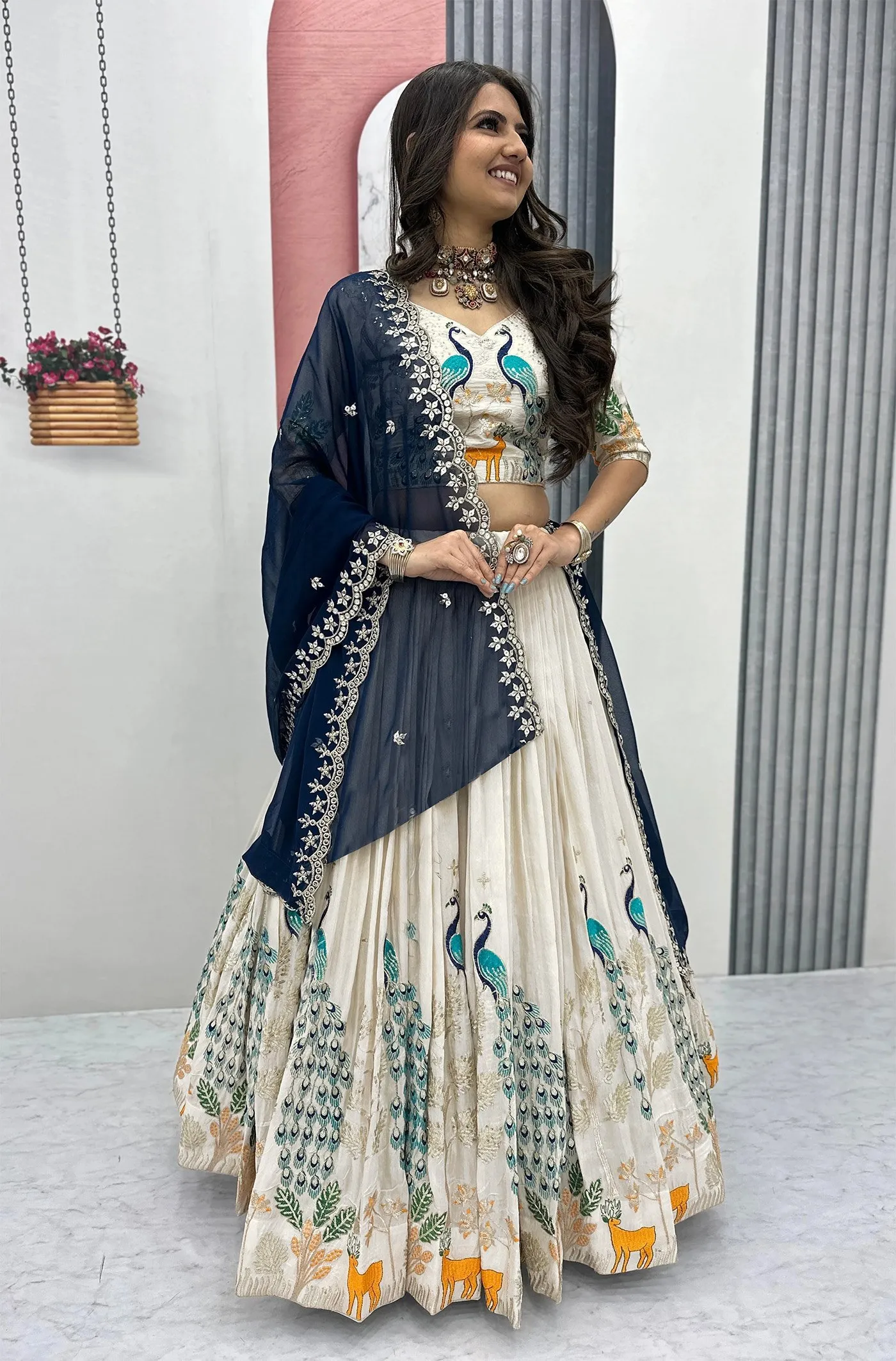 FFD Chinon White Color Lehenga Choli Wholesale