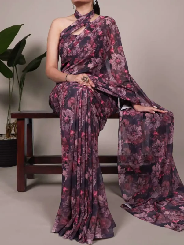 Stylish WMN 7039 Weightless Marbal Printed Saree 04 Pcs Set Wholesale 2026