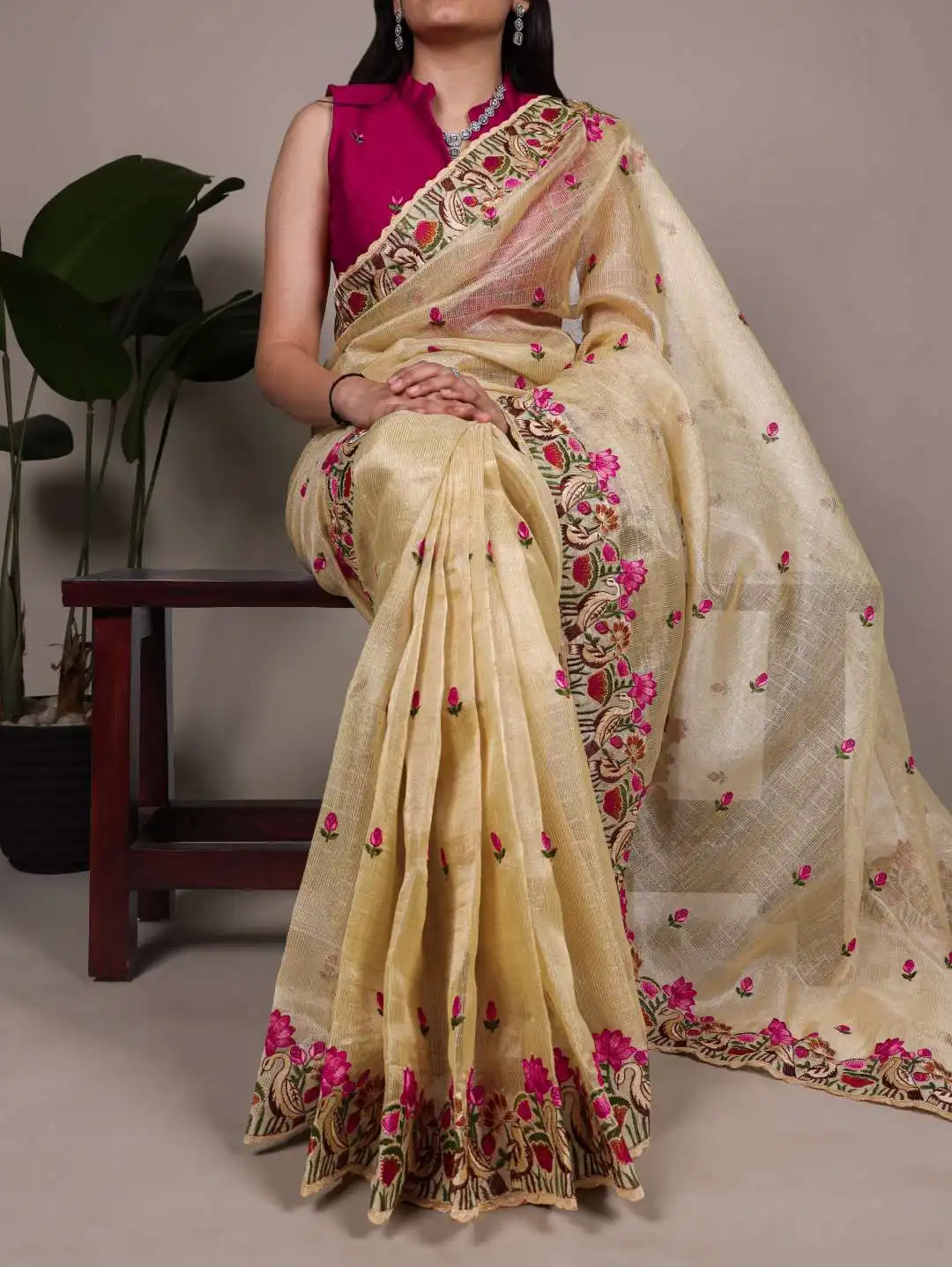 WMN 7400 Zari Kota Tissue Party Wear Sari 06 Pcs Set