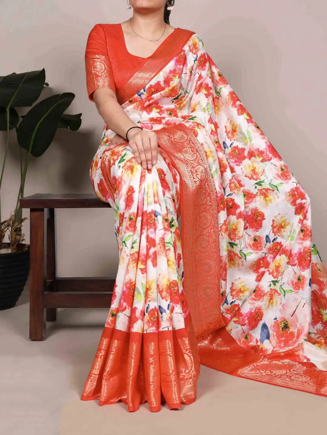 Buy WMN 7058 Floral Printed Saree With Viscose Border Wholesale 2026
