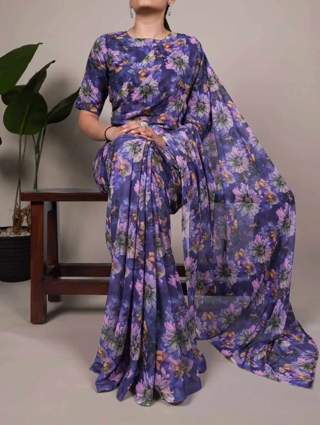 WMN 7039 Weightless Marbal Printed Saree 04 Pcs Set