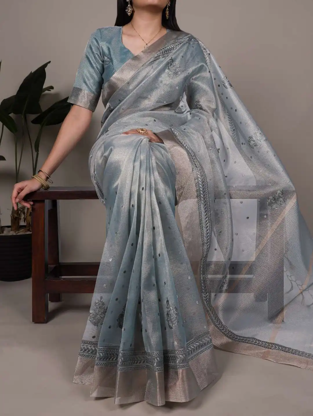 Launching WMN 7402 Poly Shimmer Embroidery Saree 05 Pcs Set Wholesale 2026