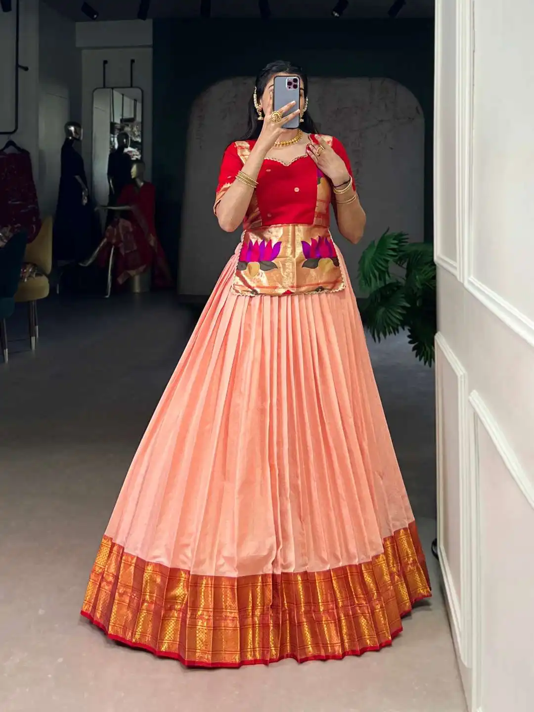 WMN 1132 Cotton Silk Festive Wear Skirt Top 03 Pcs Set