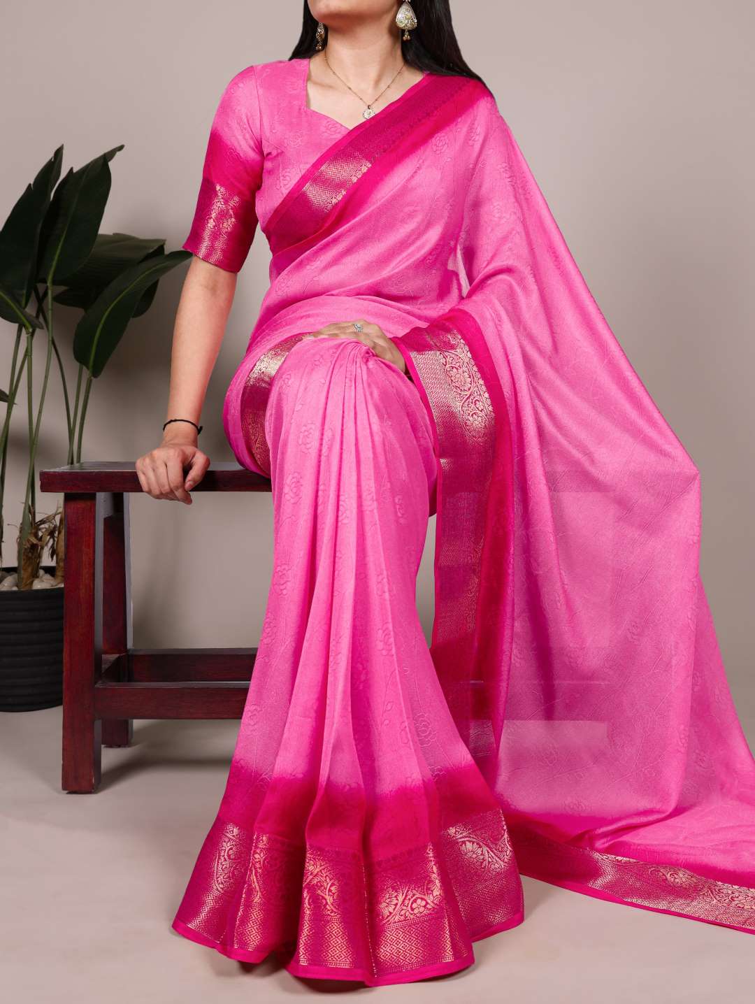 WMN 7910 Marsh Mello Zari Weaving Saree 04 Pcs Set