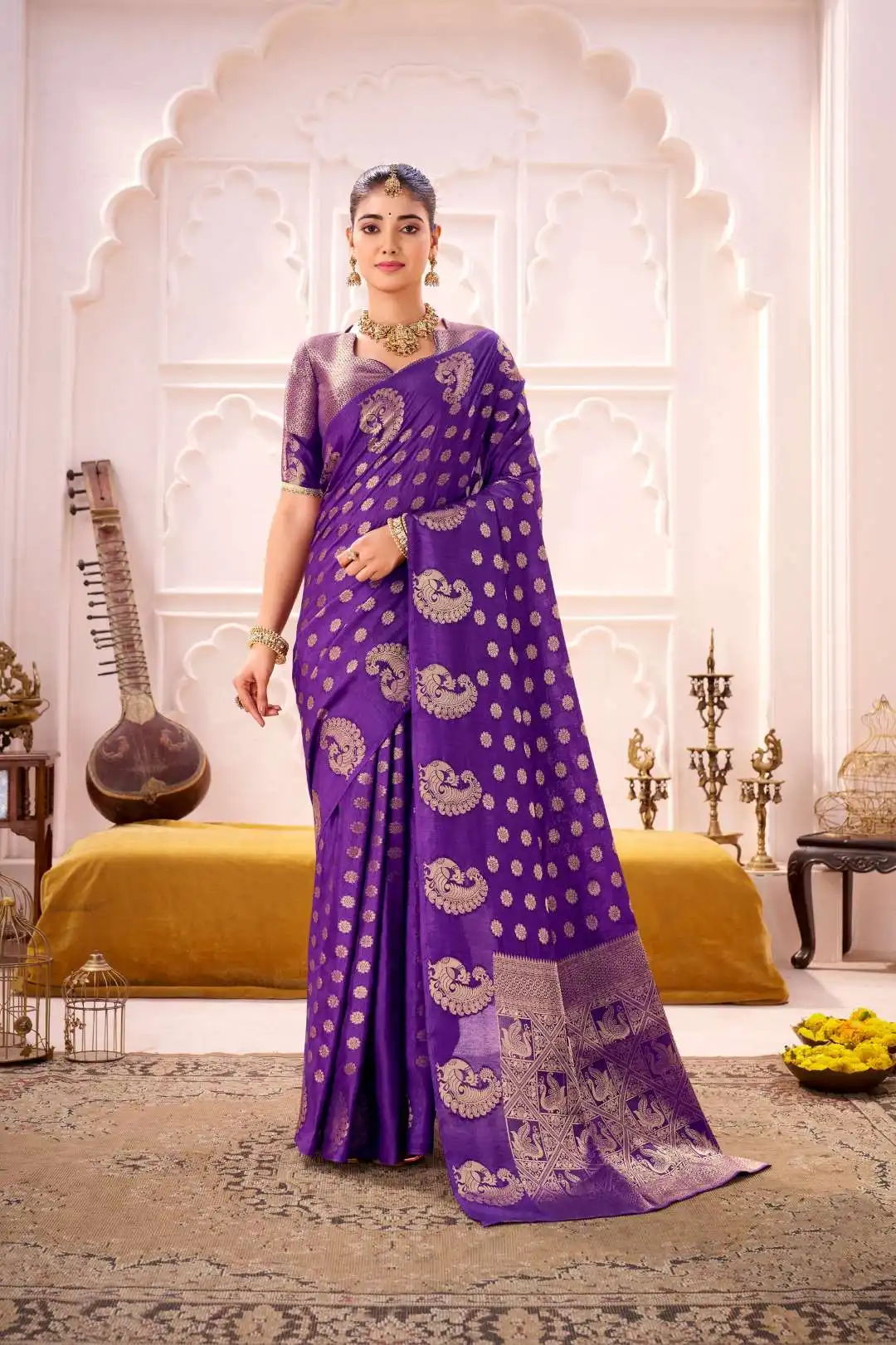Stylish WMN 7904A Roop Silk Zari Weaving Saree 04 Pcs Set Wholesale 2026