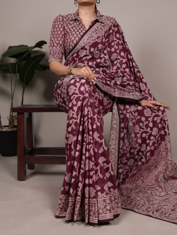 Latest WMN 8004 Cotton Silk Flower Print Saree with Unstitched Blouse Manufacturers in Surat Wholesale 2026
