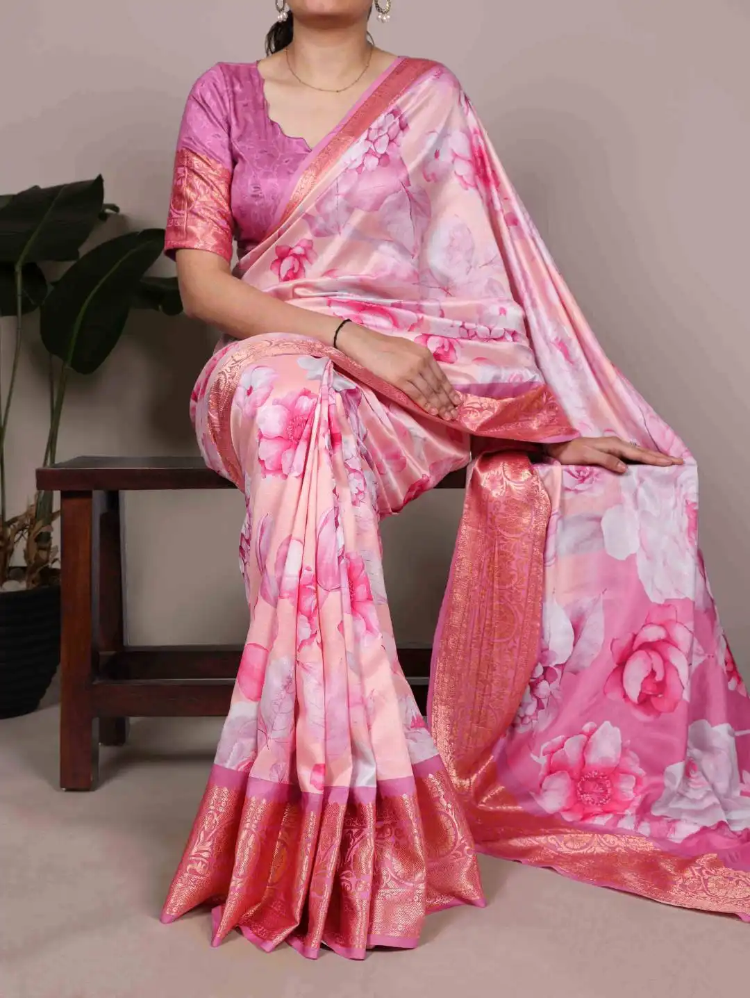 Buy WMN 7058 Floral Printed Saree With Viscose Border Wholesale 2026