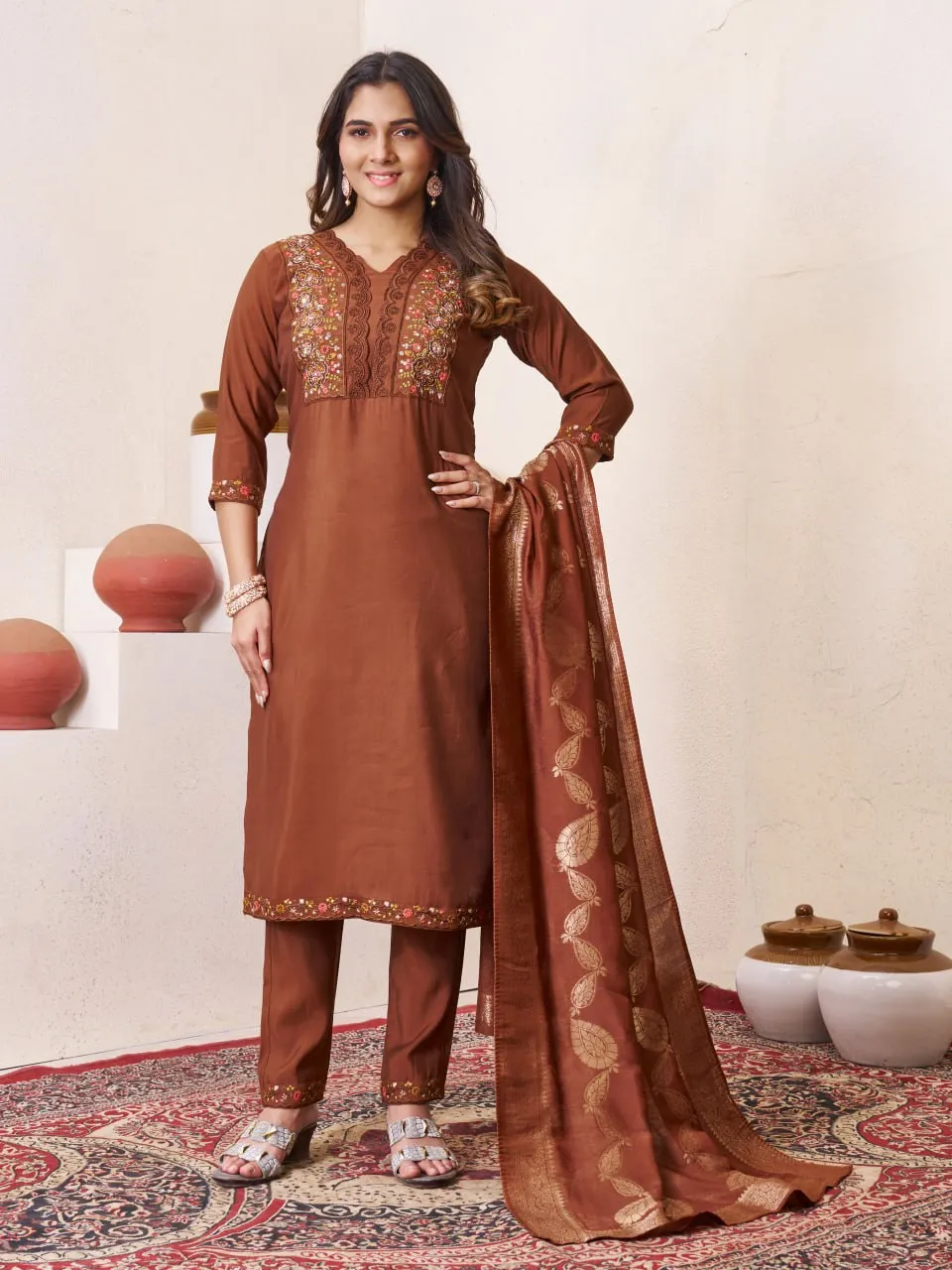 Beautiful Lila Vol 135 Roman Silk Hand Work Readymade Dress Wholesale 2026