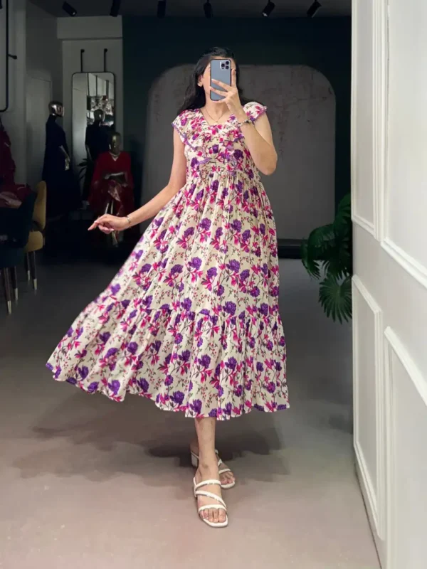 Launching WMN 4506 Maslin Silk Floral Print Frock Kurti Collections Wholesale 2026