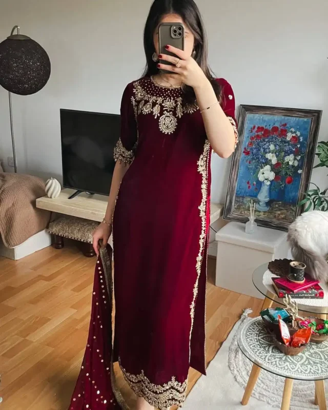 Buy Sabina 5307 Viscose Velvet Readymade Dress 04 Pcs Set Wholesale 2026