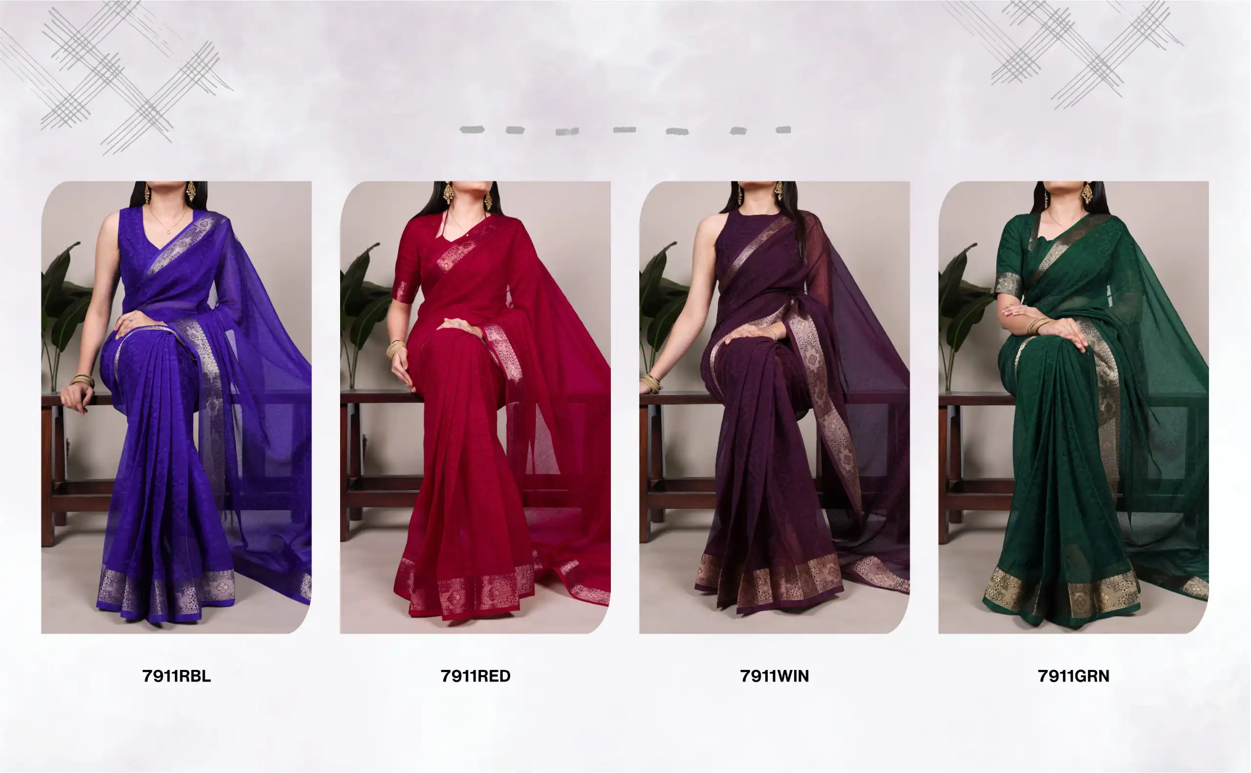 Stylish WMN 7911 Poly Shimmer Zari Weaving Work Saree Wholesale 2026