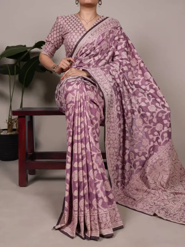 Latest WMN 8004 Cotton Silk Flower Print Saree with Unstitched Blouse Manufacturers in Surat Wholesale 2026