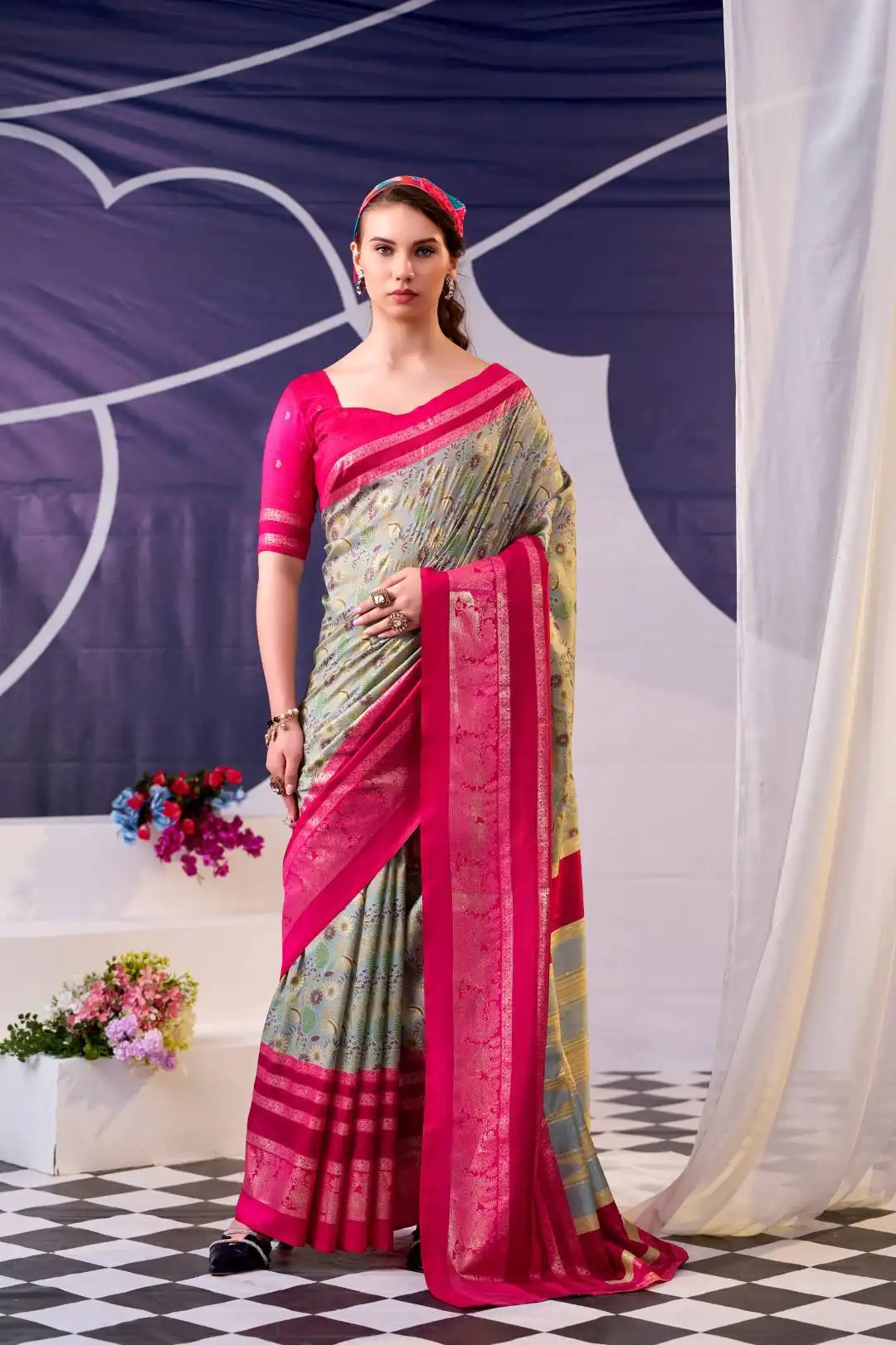 Launching WMN 7302 Floral Printed And Foil Work Saree Wholesale 2026
