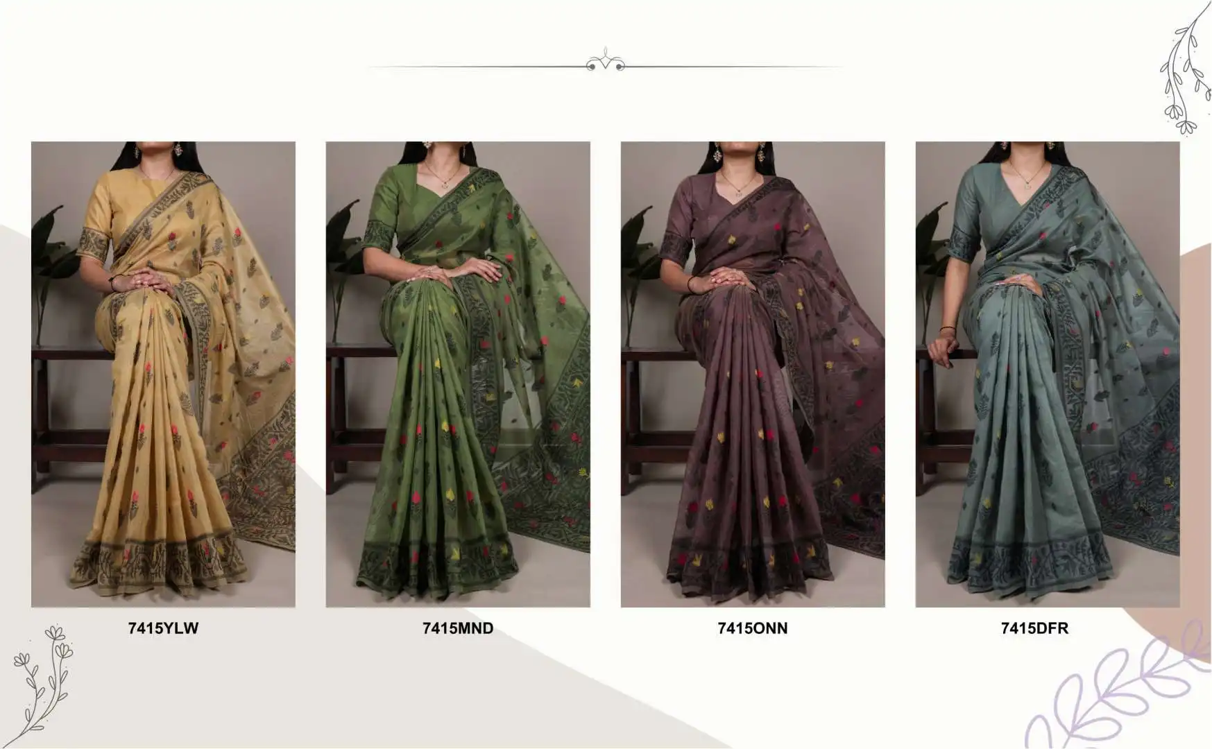 Beautiful WMN 7415A Poly Cotton Saree Wholesale 04 Pcs Set Wholesale 2026