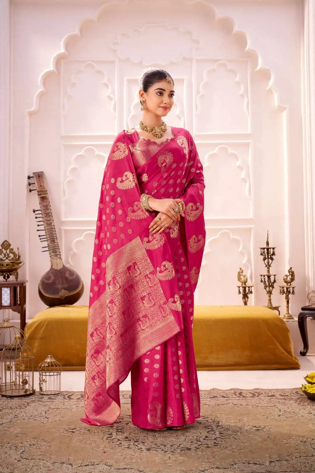 Stylish WMN 7904A Roop Silk Zari Weaving Saree 04 Pcs Set Wholesale 2026