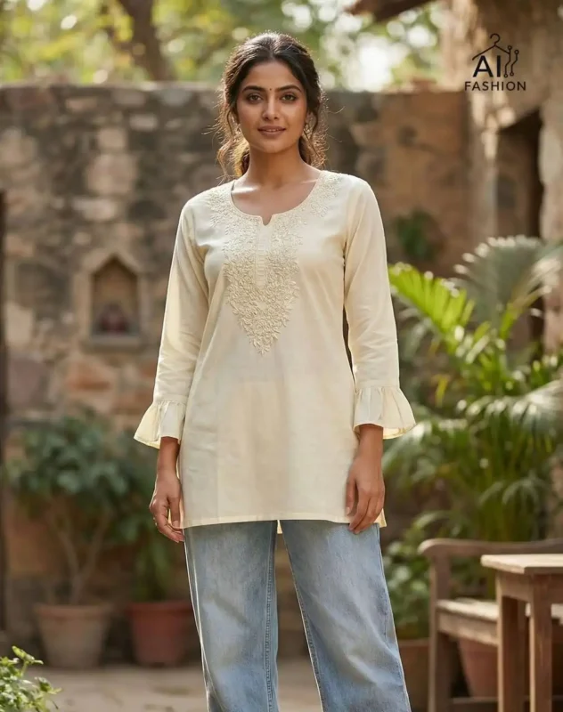 Latest SS2016 Heavy Rayon Chikan Work Short Top Western Wear Wholesale 2026
