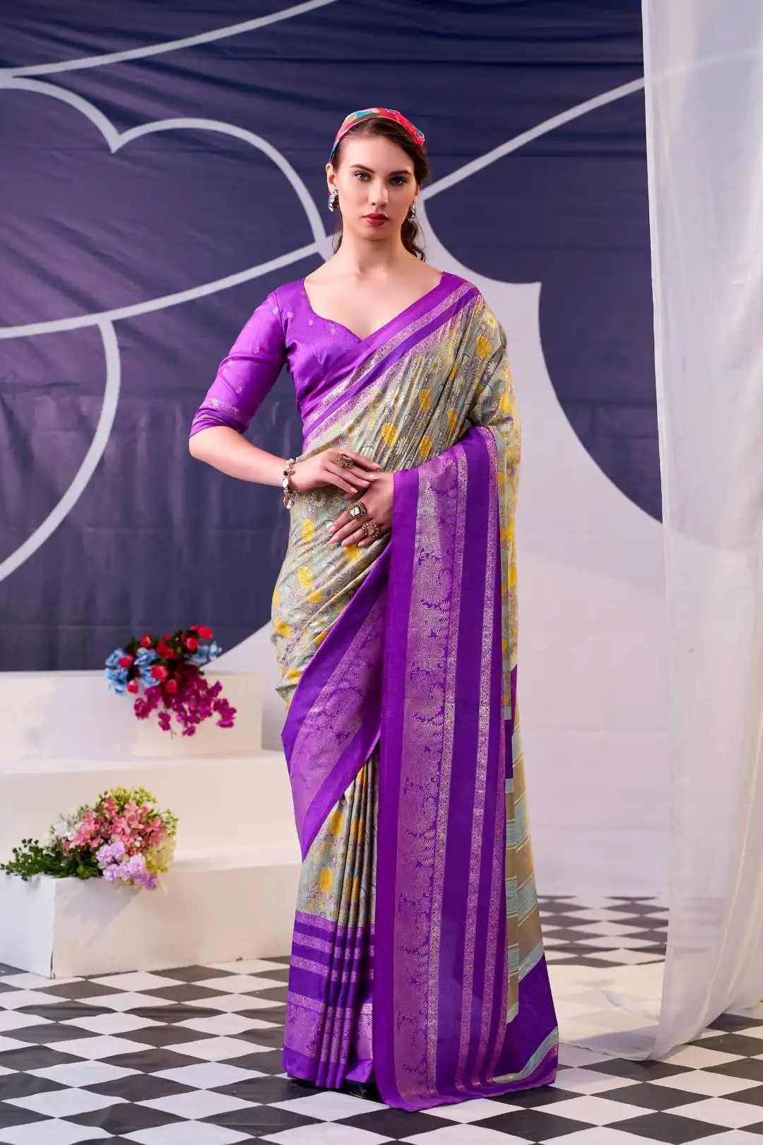 Launching WMN 7302 Floral Printed And Foil Work Saree Wholesale 2026