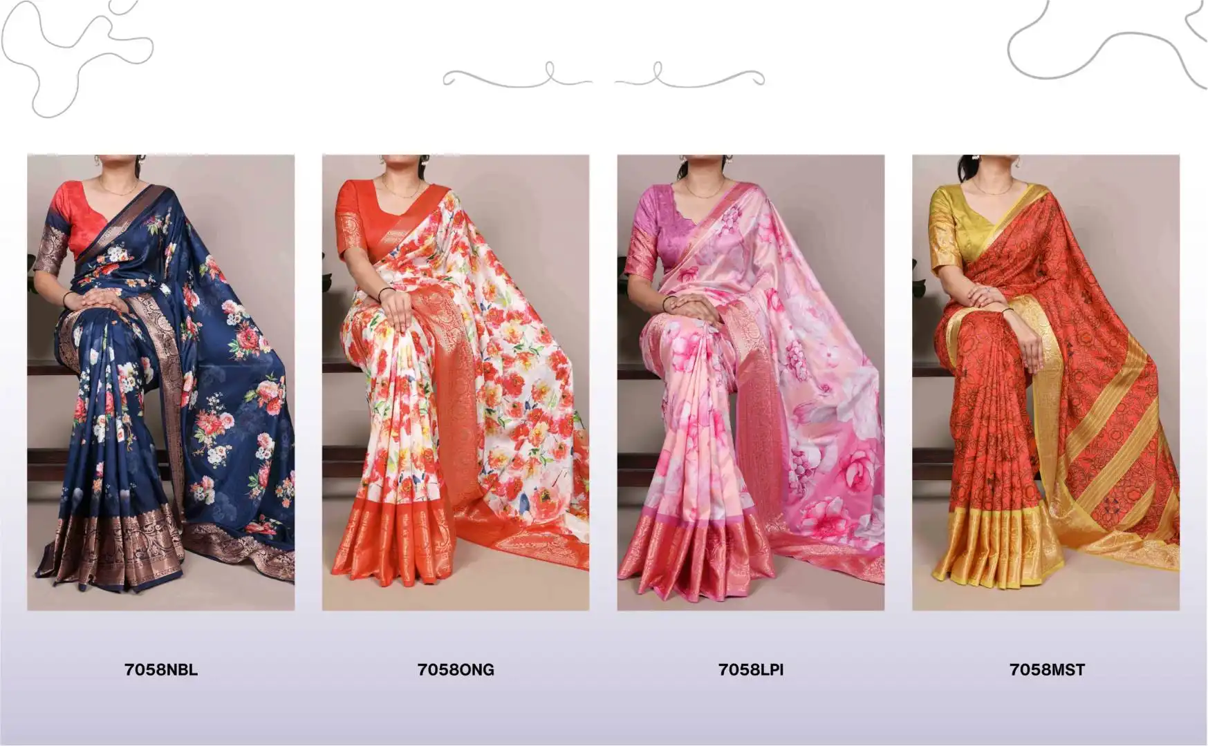 Buy WMN 7058 Floral Printed Saree With Viscose Border Wholesale 2026