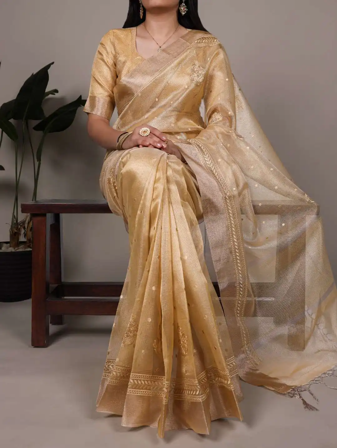 WMN 7402 Poly Shimmer Embroidery Saree 05 Pcs Set