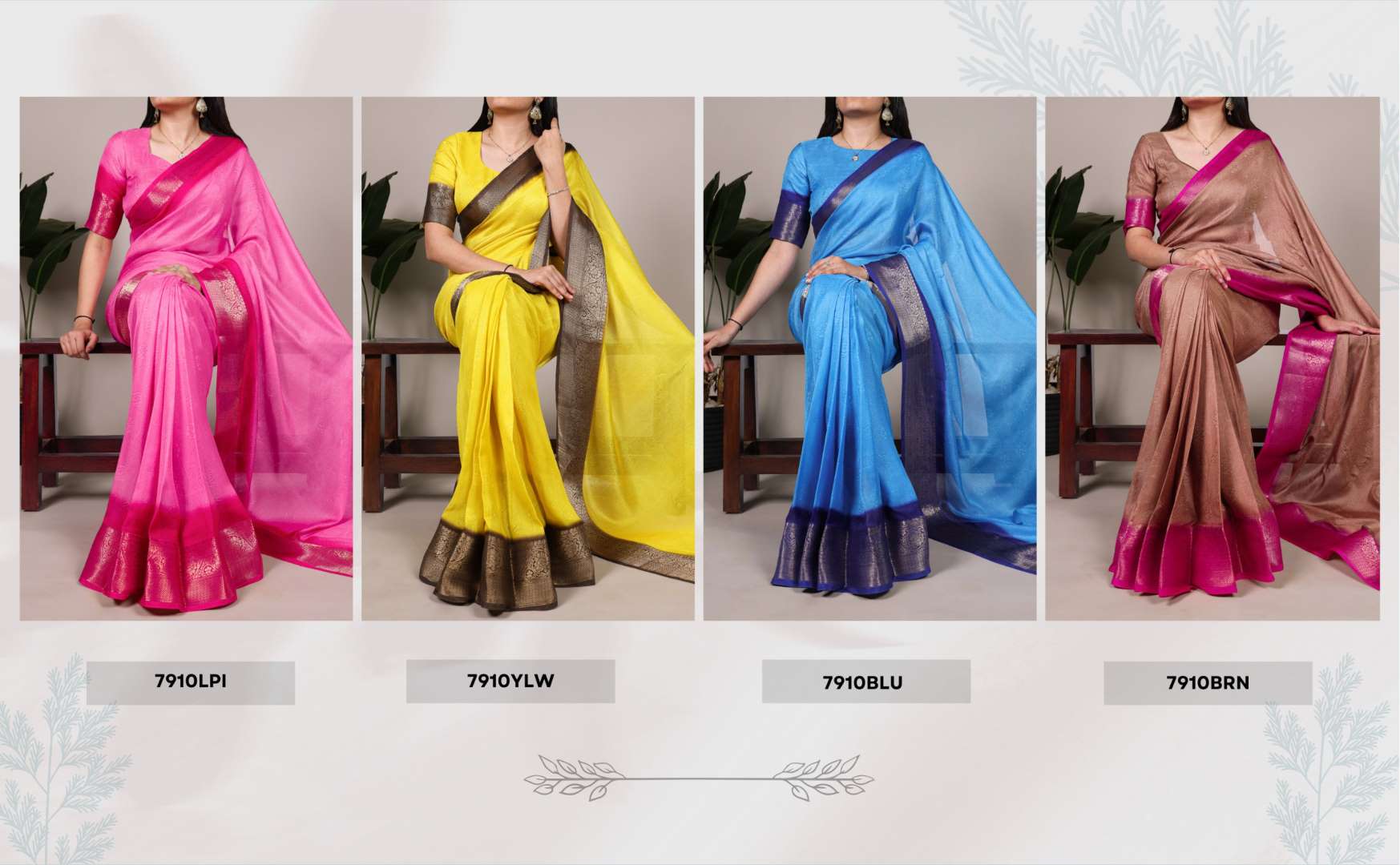 Beautiful WMN 7910 Marsh Mello Zari Weaving Saree 04 Pcs Set Wholesale 2026