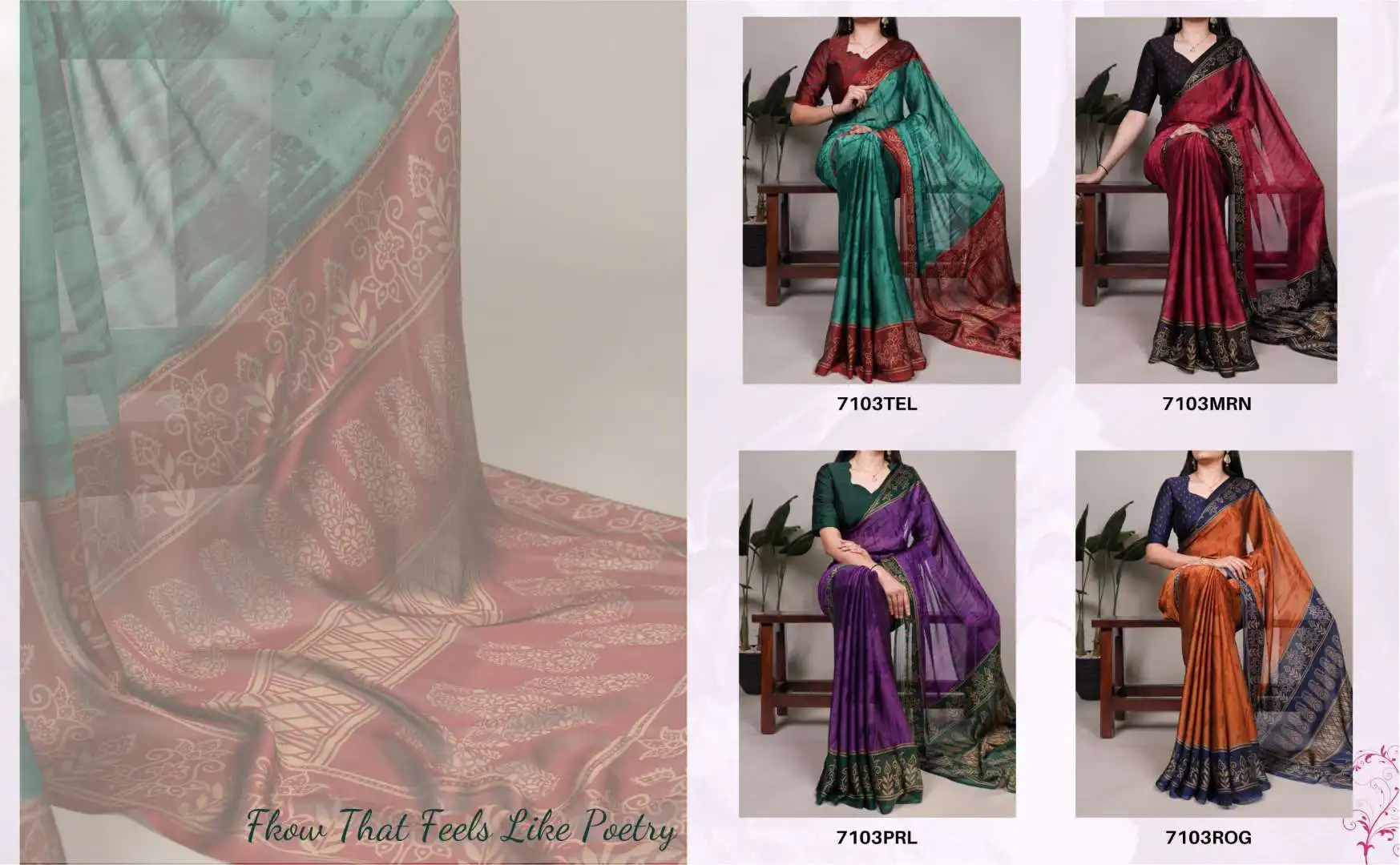 Stylish WMN 7103 Rangoli Silk Printed Saree 04 Pcs Set Wholesale 2026