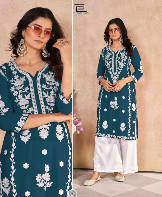 Beautiful SS2016 Heavy Rayon Embroidery Kurti Plazzo Collection Wholesale 2026