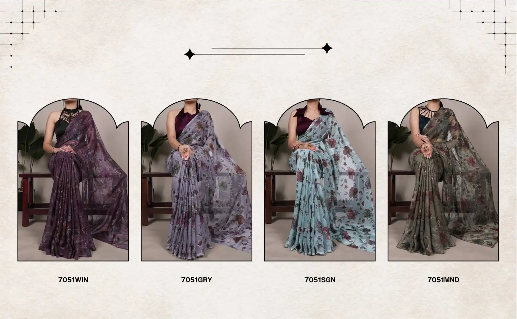 Beautiful WMN 7051 Lurex Brasso Floral Printed Saree Below 1000 Wholesale 2026