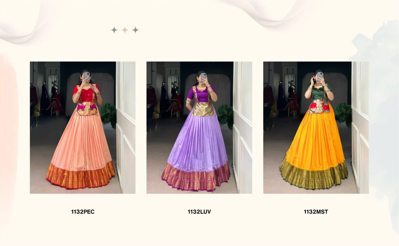 Beautiful WMN 1132 Cotton Silk Festive Wear Skirt Top 03 Pcs Set Wholesale 2026