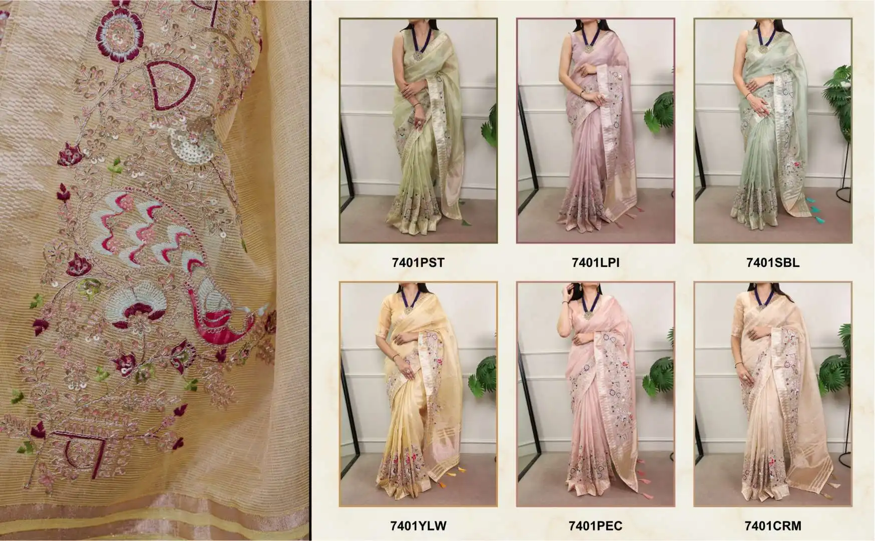 Buy WMN 7401 Zari Kota Tissue Designer Saree 06 Pcs Set Wholesale 2026