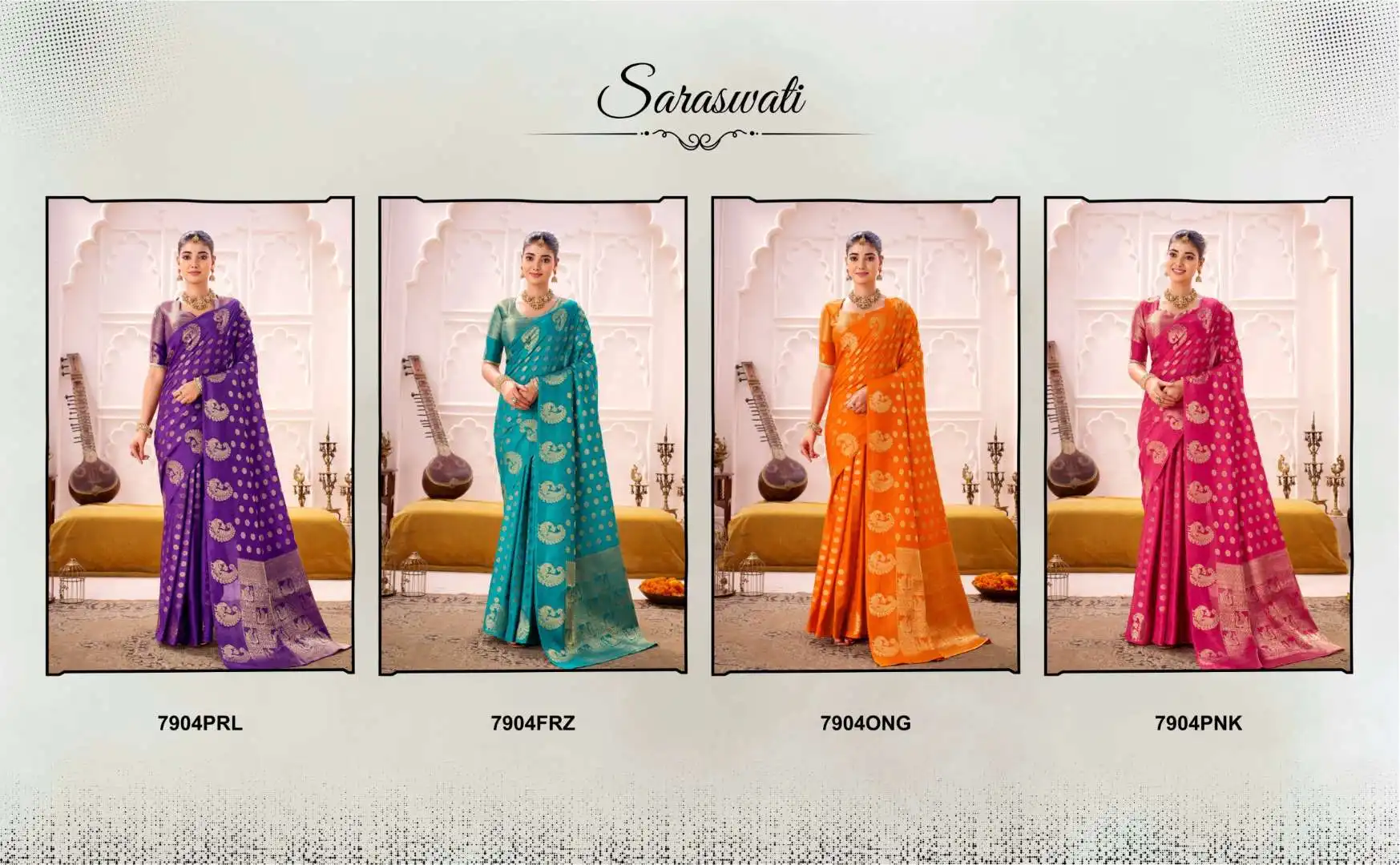 Stylish WMN 7904A Roop Silk Zari Weaving Saree 04 Pcs Set Wholesale 2026