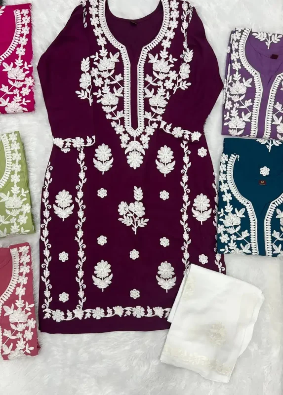 Beautiful SS2016 Heavy Rayon Embroidery Kurti Plazzo Collection Wholesale 2026