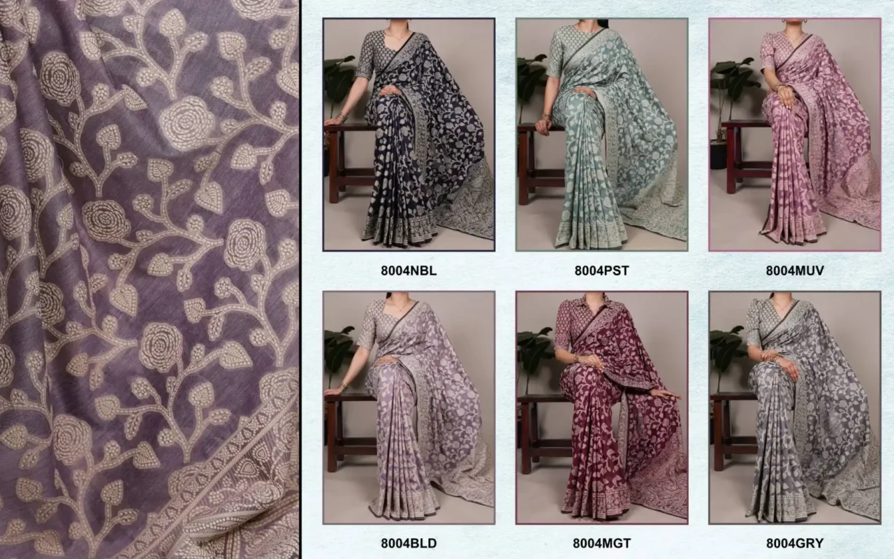 Latest WMN 8004 Cotton Silk Flower Print Saree with Unstitched Blouse Manufacturers in Surat Wholesale 2026